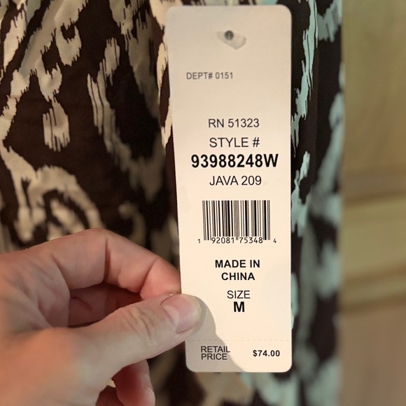 MSK dress NWT Woman’s maxi 100% rayon Java, java209 Brn/cream red border bottom - Picture 4 of 9